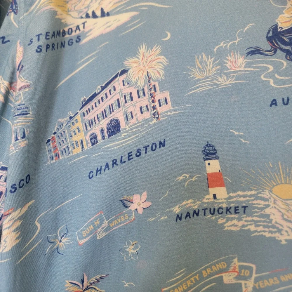 NEW Faherty Kona Camp Limited Tour Print Shirt Viscose Men XXL Resort Wear Beach